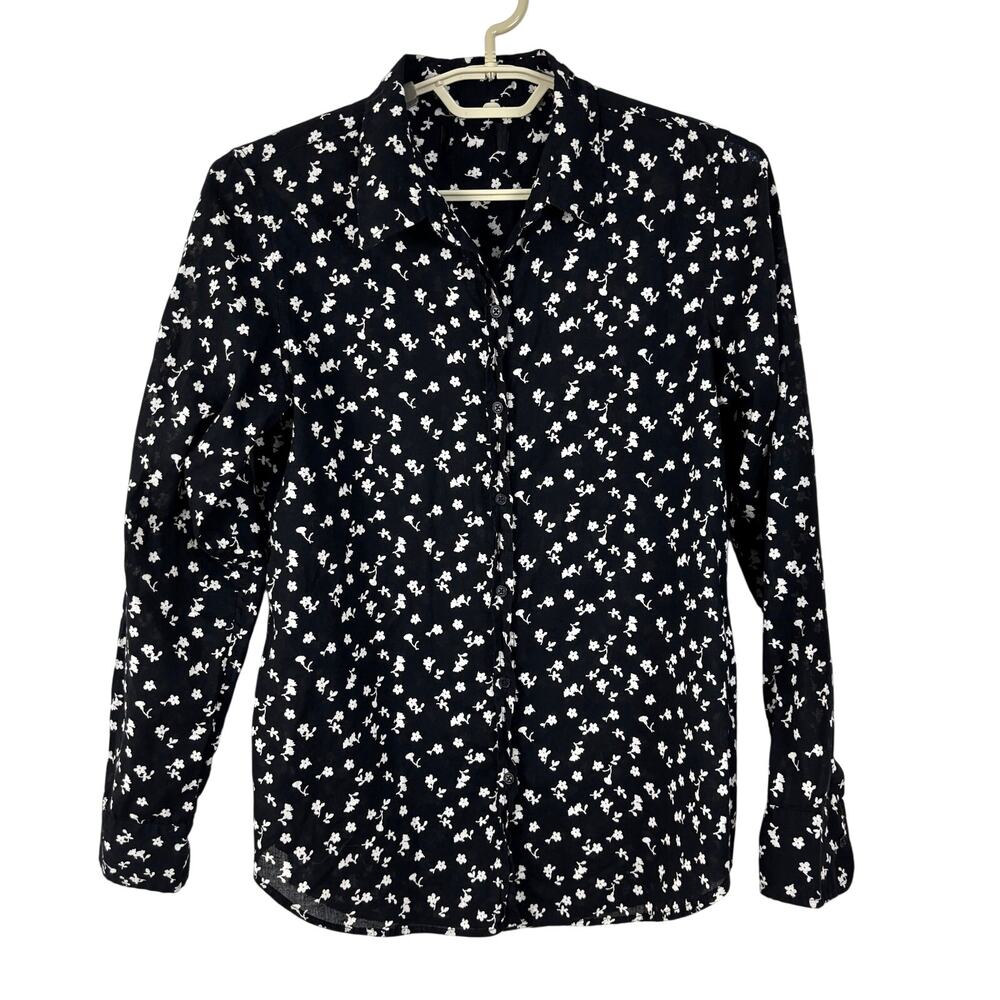 Nili Lotan Black White Floral Button up Shirt *no size* approx Medium